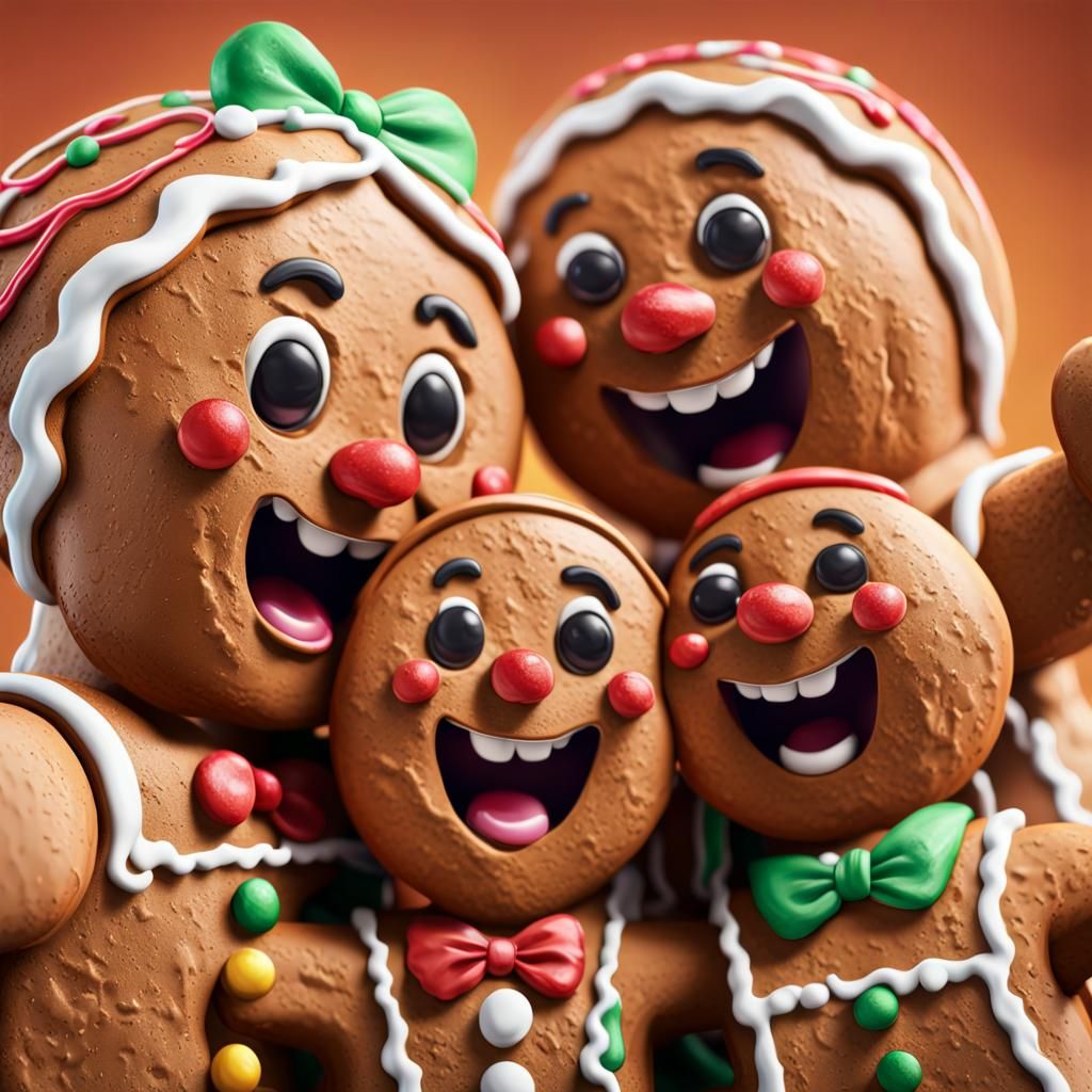 Gingerbread Family Selfie in Detailed Digital Art