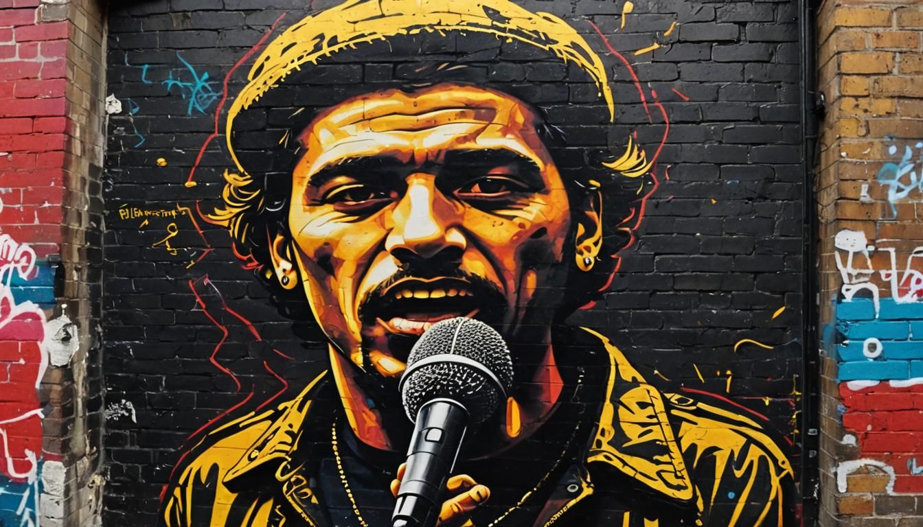 Gritty Graffiti Art of Rapper in London Street