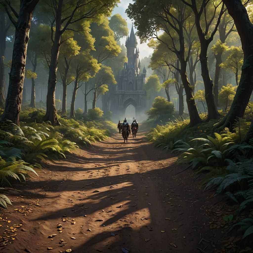 Knights on Forest Path: Fantasy Concept Art