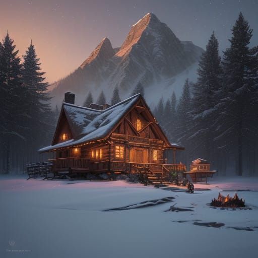 Winter Wonderland Cabin Scene in Unreal Engine 5 Style
