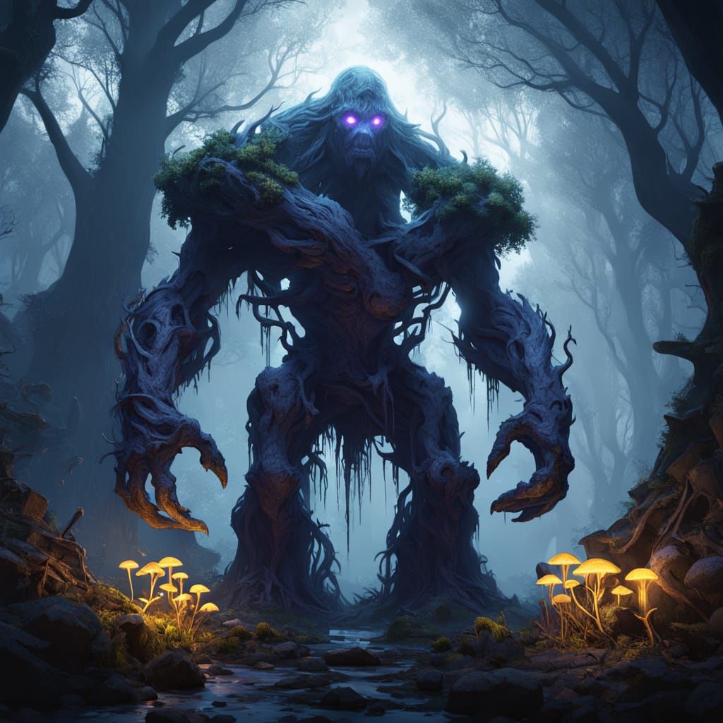 Mystical Ice Golem in Ancient Forest