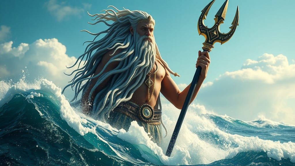 Powerful Carthaginian Sea God Emerges from Turbulent Waves