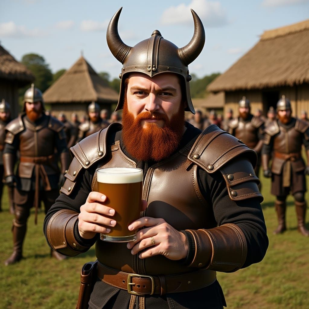 Viking Warrior with Ale in Ancient Village