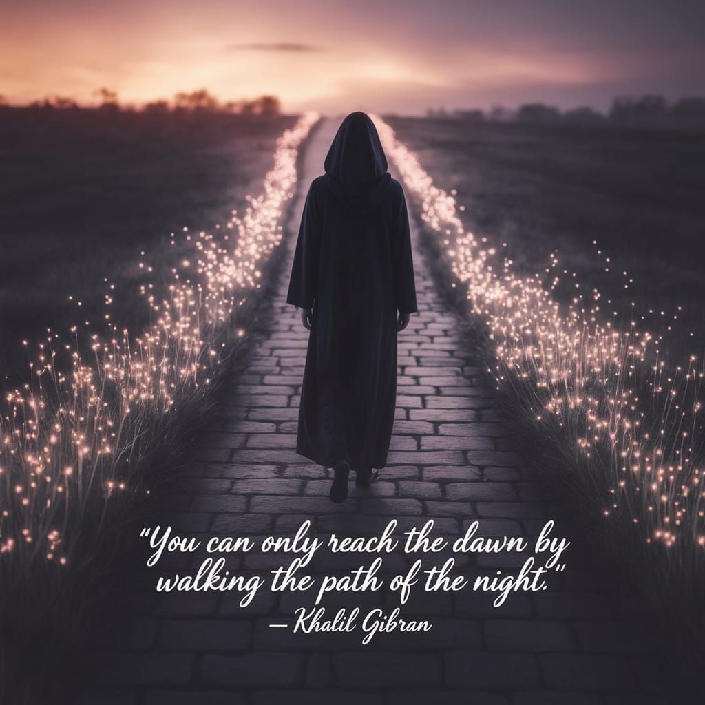 Mystical Figure Walks Ancient Stone Path to Dawn