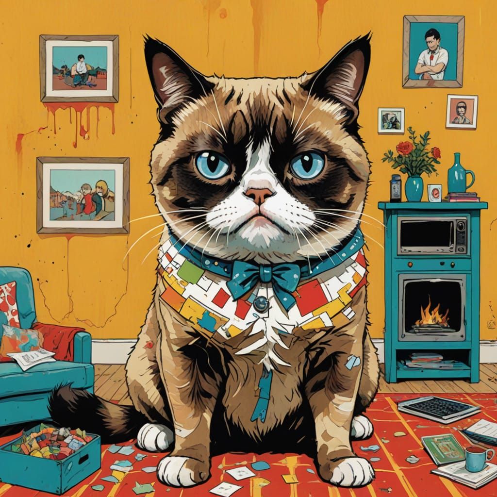 Grumpy Cat's Cozy Contrasts in Digital Painting