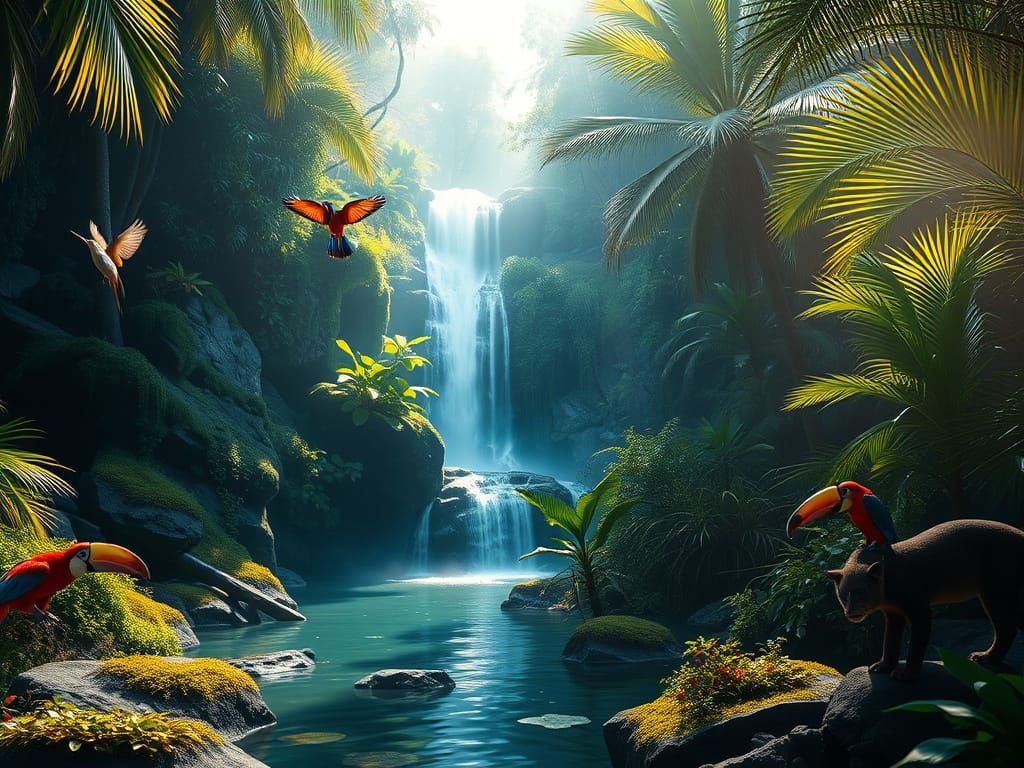 Lush Tropical Jungle Waterfall in Unreal Engine 5