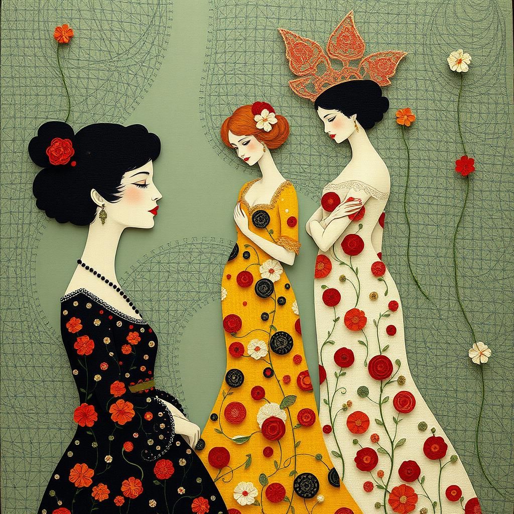 Paper People in Art Nouveau Style