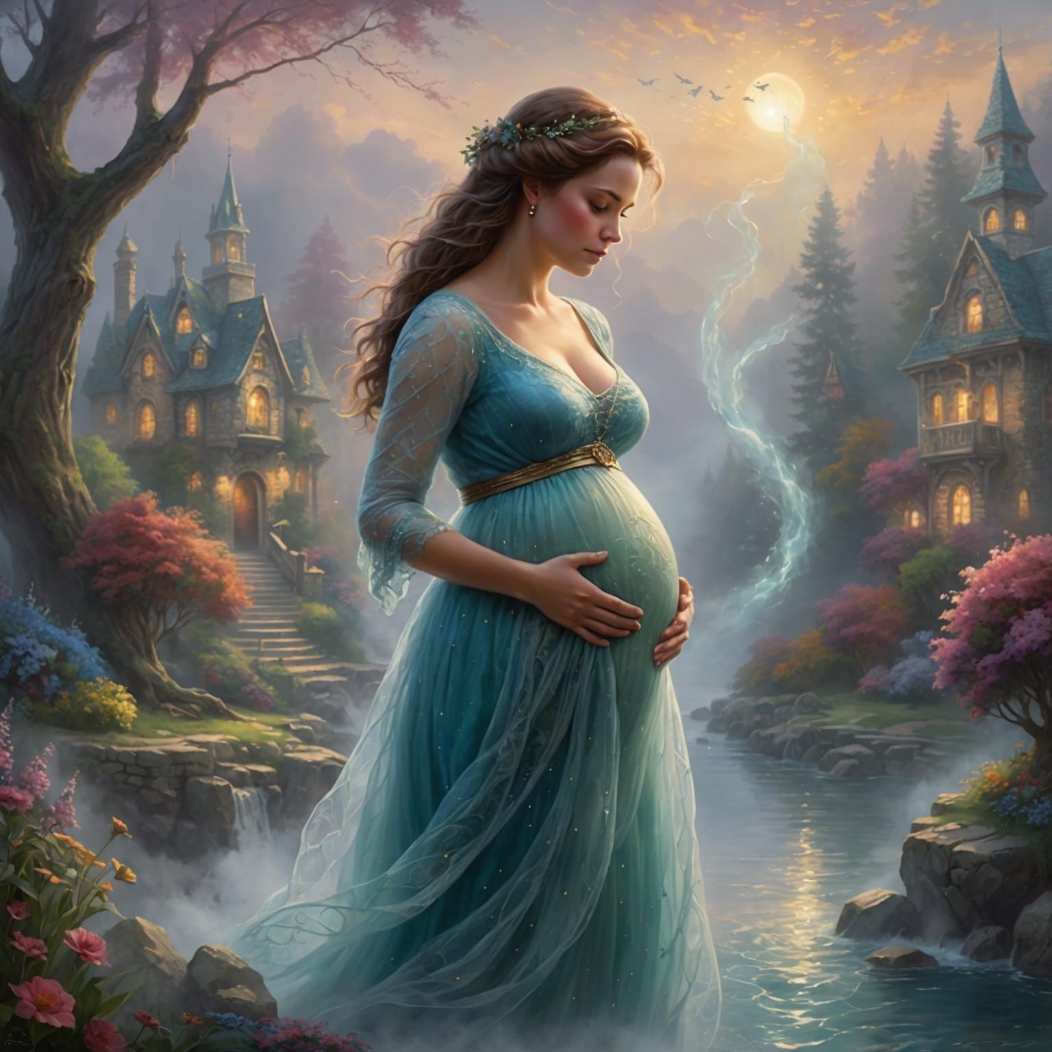 Pregnant Woman in Ethereal Fantasy Style