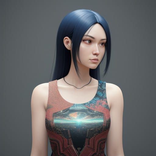 Anime Woman in Highly Detailed Sleeveless Dress with Intrica...