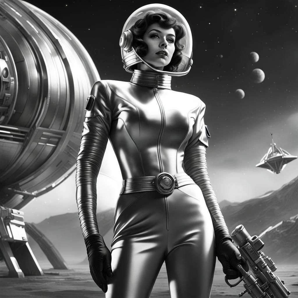 Retro Sci-Fi Woman with Ray Gun in 1950s Style