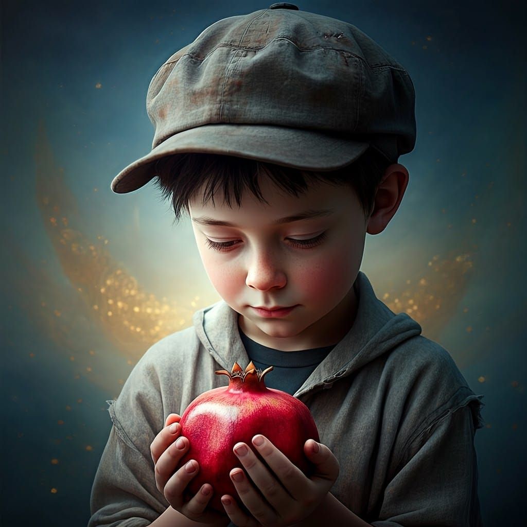 Boy with Pomegranate: Matte Painting Style