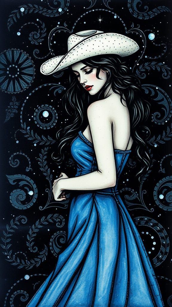 Surreal Cowgirl Bride in Encaustic Denim