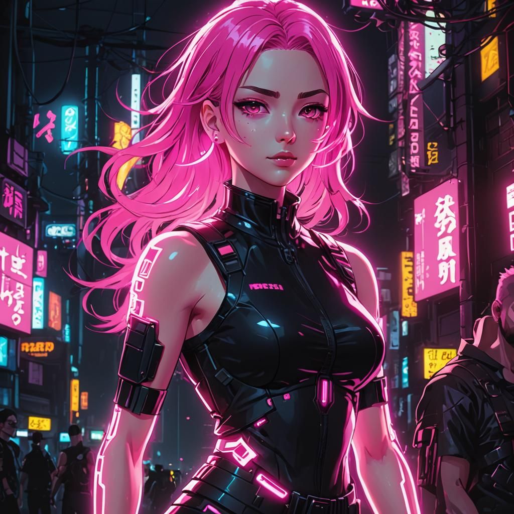 Neon Cyberpunk Girl with Glowing Eyes