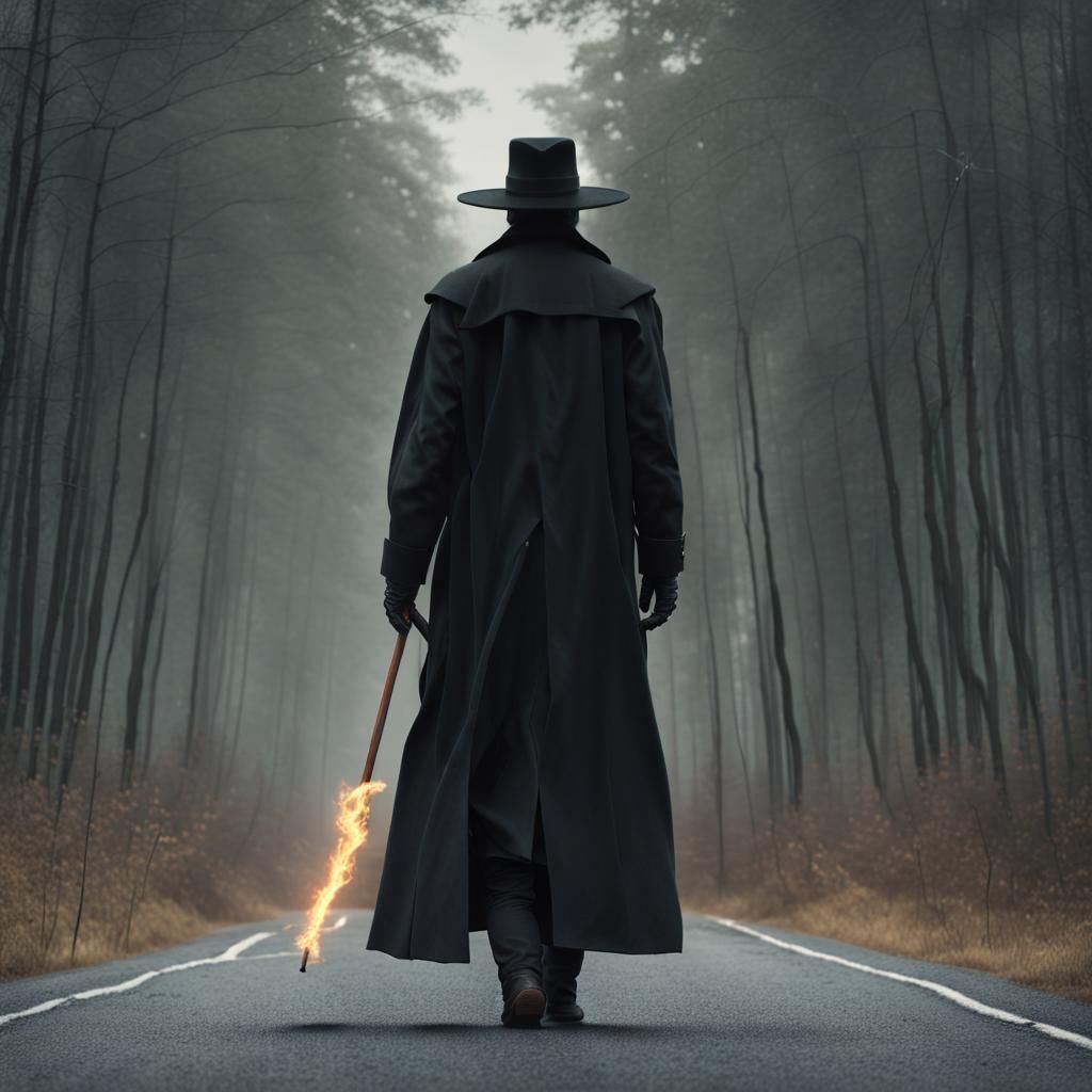 Intricately Detailed Man Walks into Storm