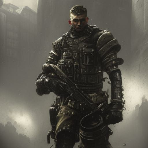 Dieselpunk Soldier in Dystopian Armor: Digital Art