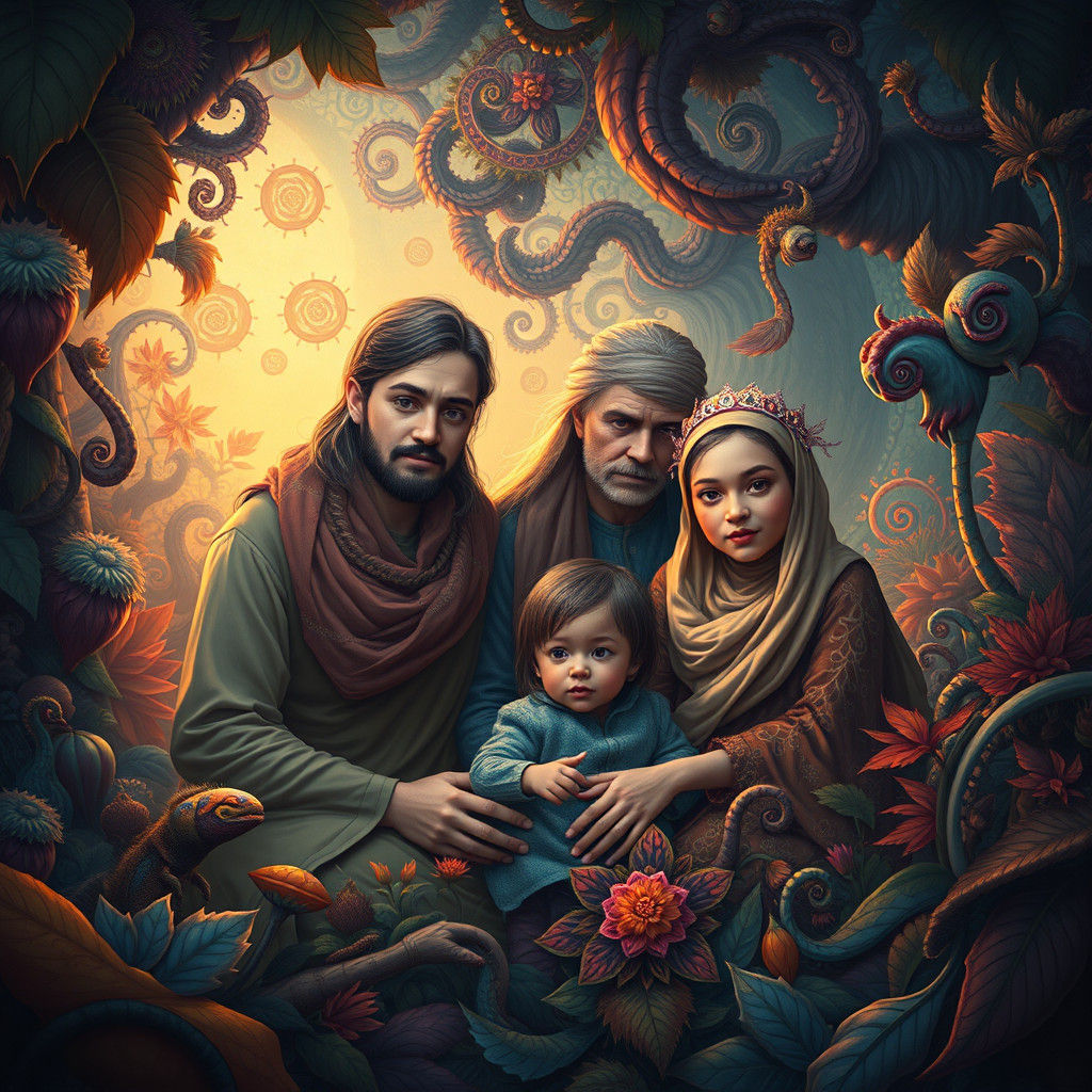 Surreal Family Portrait in Dreamlike Style