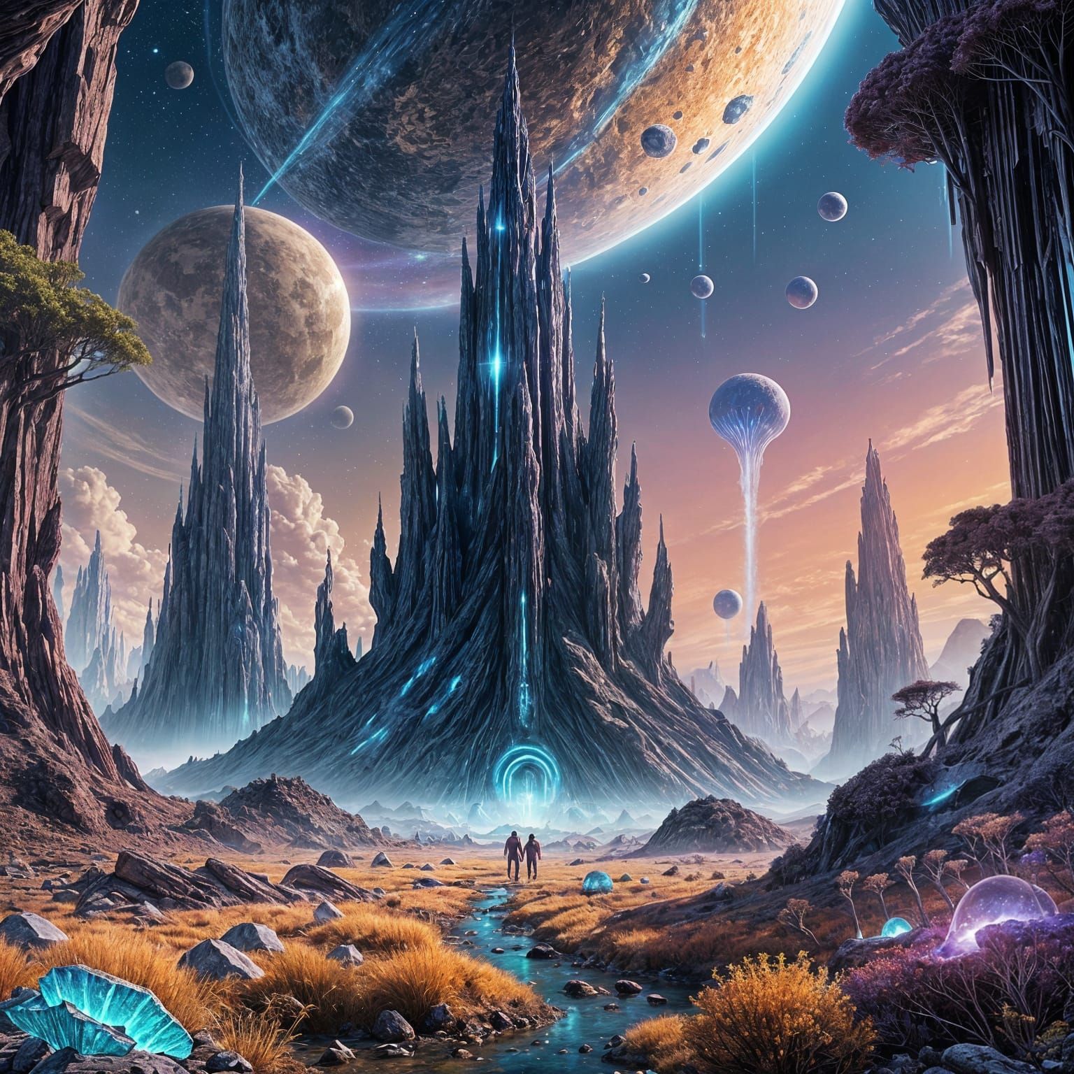 Ethereal Otherworldly Realm with Celestial Beings and Crysta...