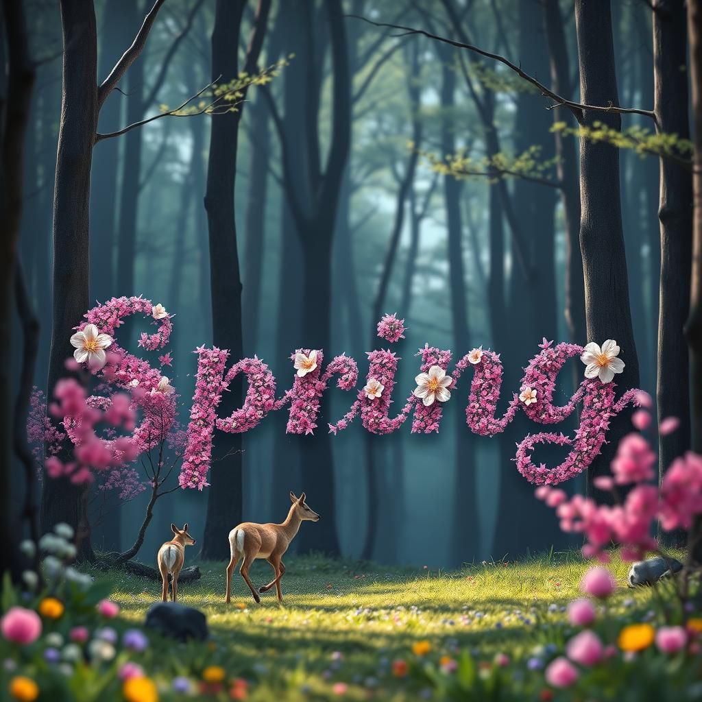 Colorful Deer Frolicking in a Spring Forest