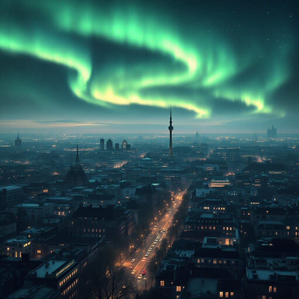 Ethereal Green Aurora Over Berlin in Dreamlike Detail