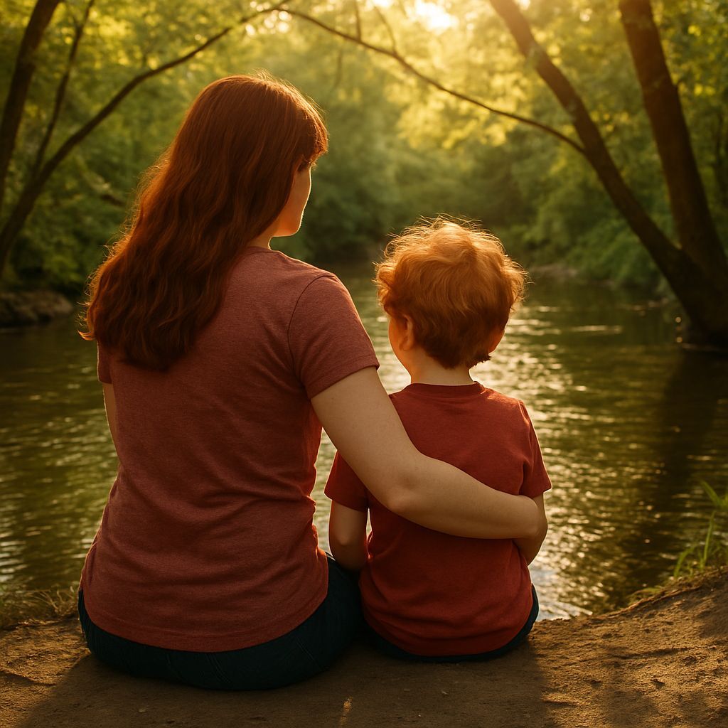 Mother and Son by the River, Back View