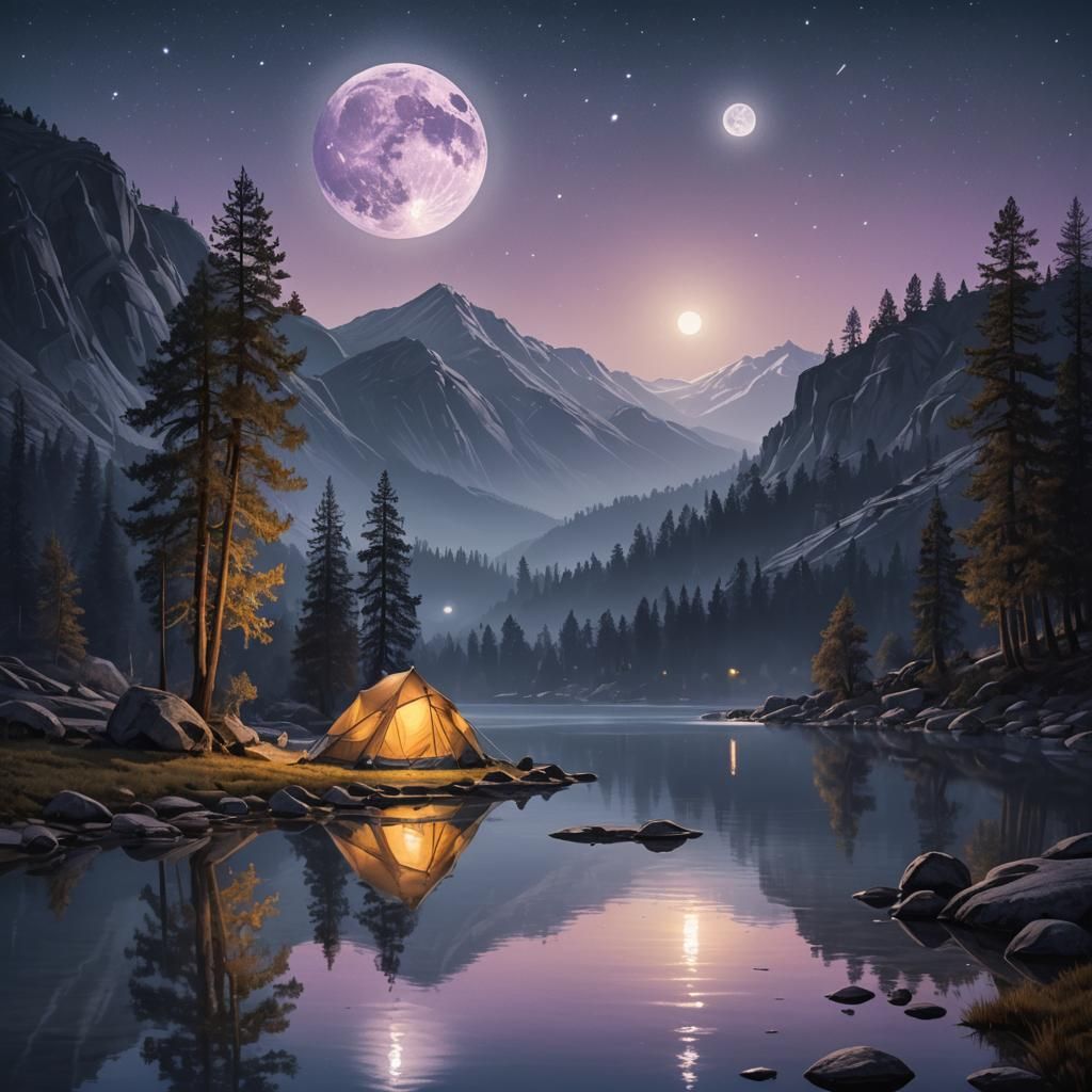 Tarp Tent Under Moonlight: A Digital Painting