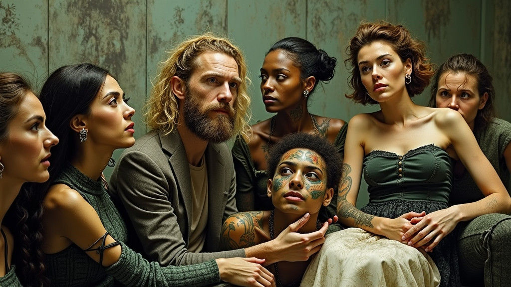 Surreal Gathering of People and Creatures