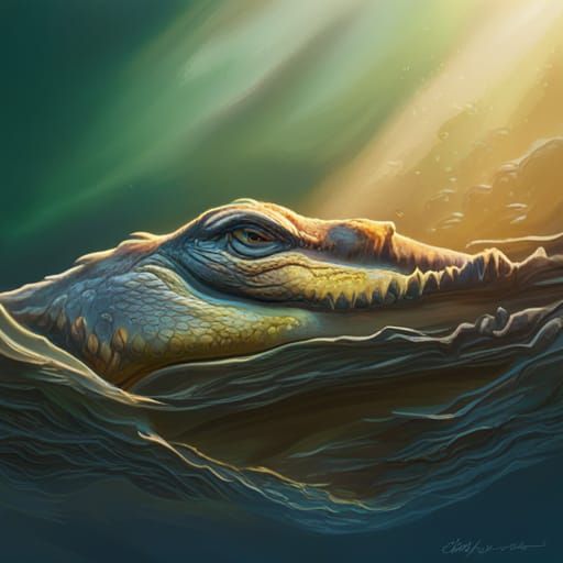 Hyperrealistic Crocodile Splash Art Portrait