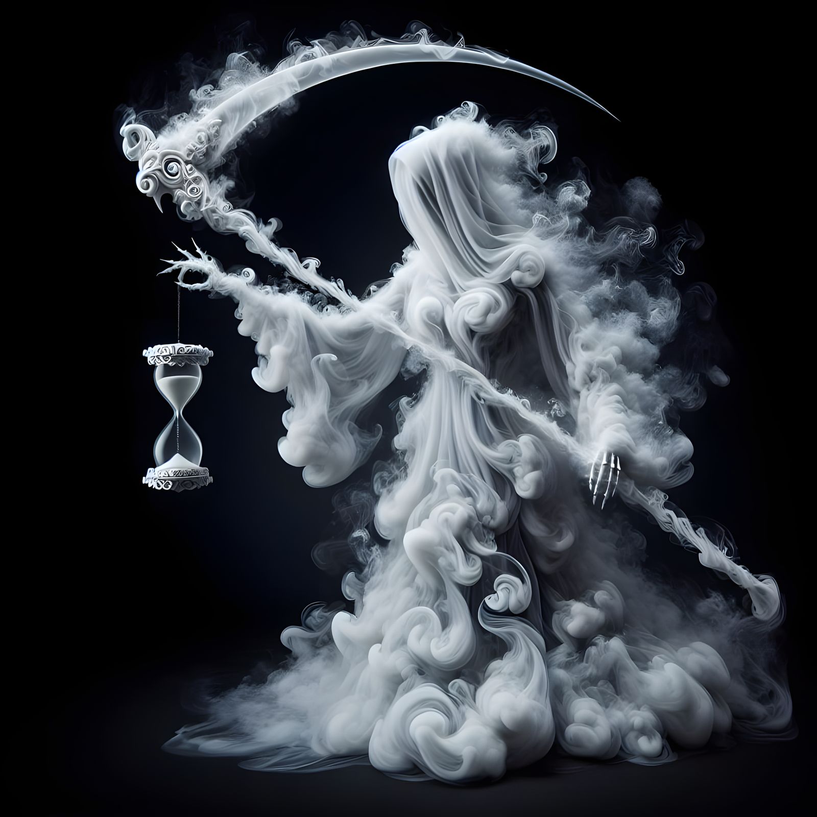 Ethereal Woman of White Smoke Confronts Mortality
