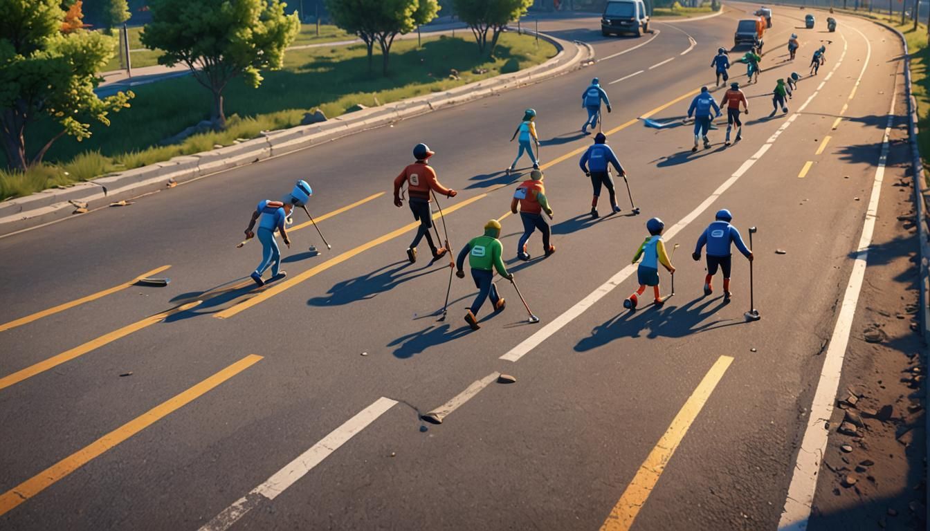 Athletes on Crutches Race: Pixar-Style Concept Art