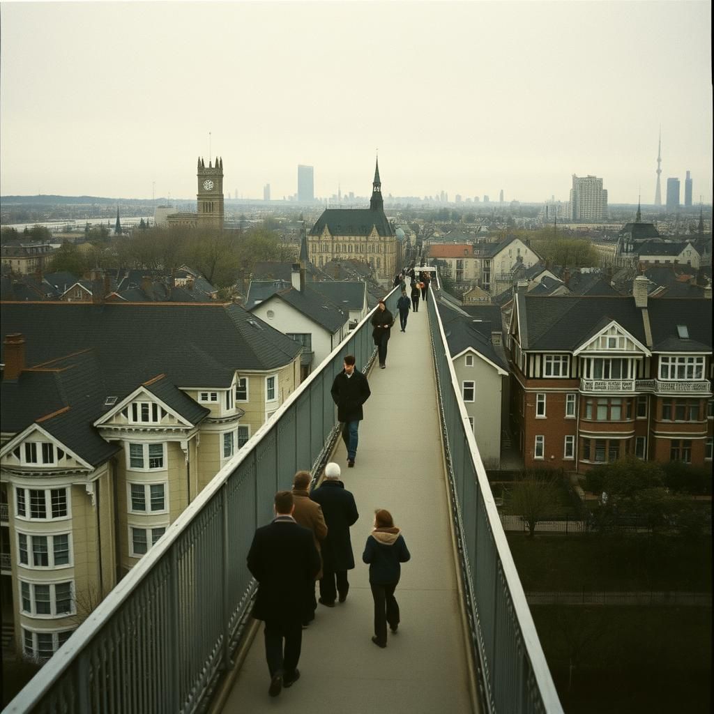 City Pedestrian Bridge: Cinematic Wide Shot