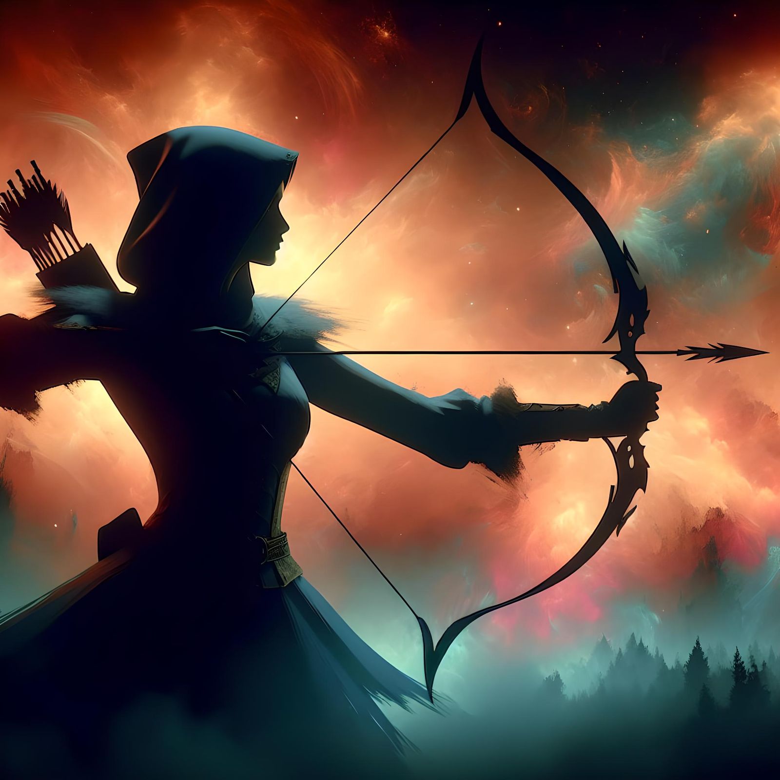Fantasy Silhouette of a Female Archer in 8K