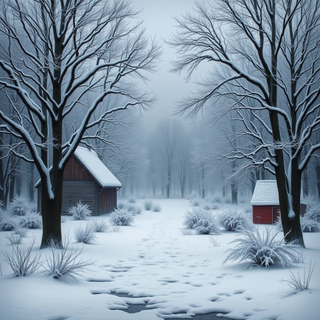 Serene Winter Snowscape Outside a Window