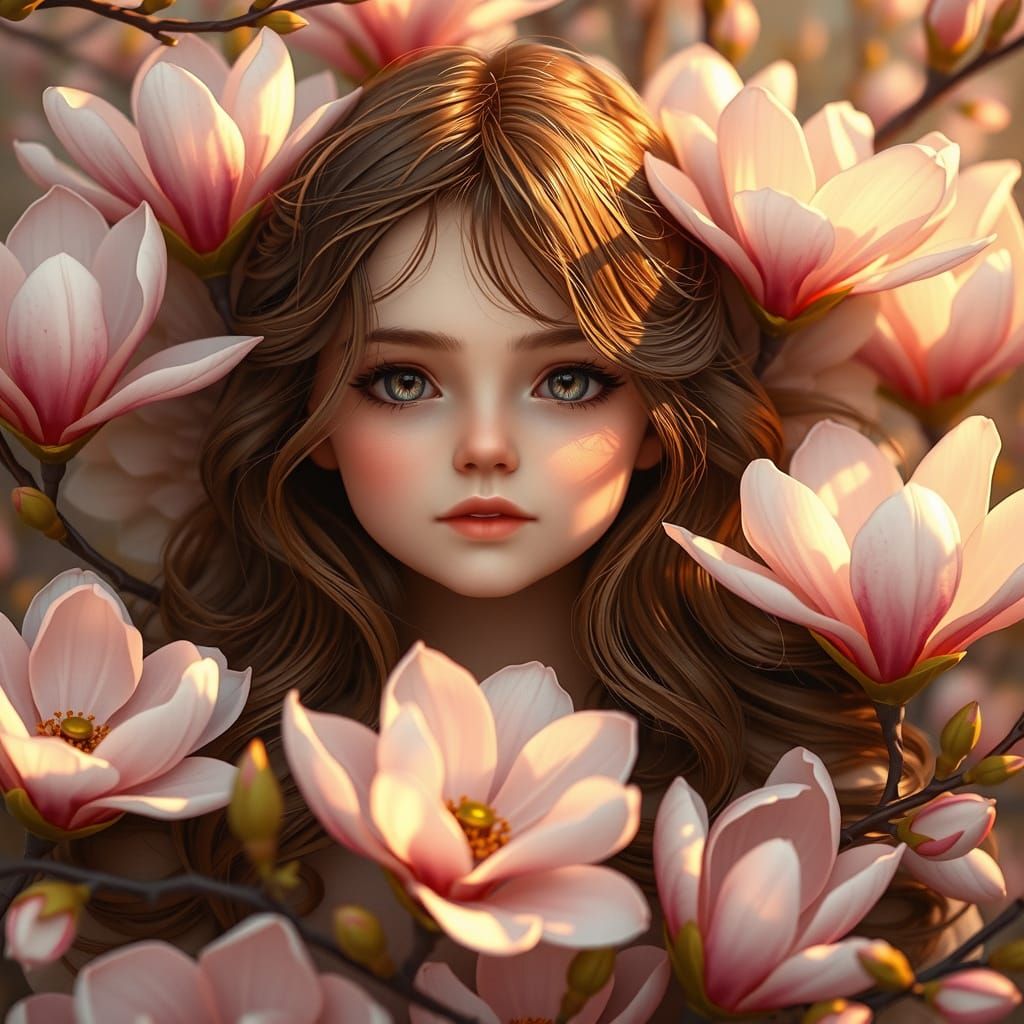 Serene Angel in Whimsical Floral Surroundings