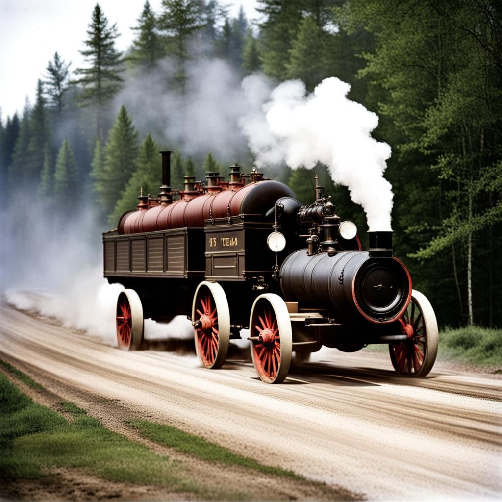 Steam Truck Builds Road: 1844 Color Photo