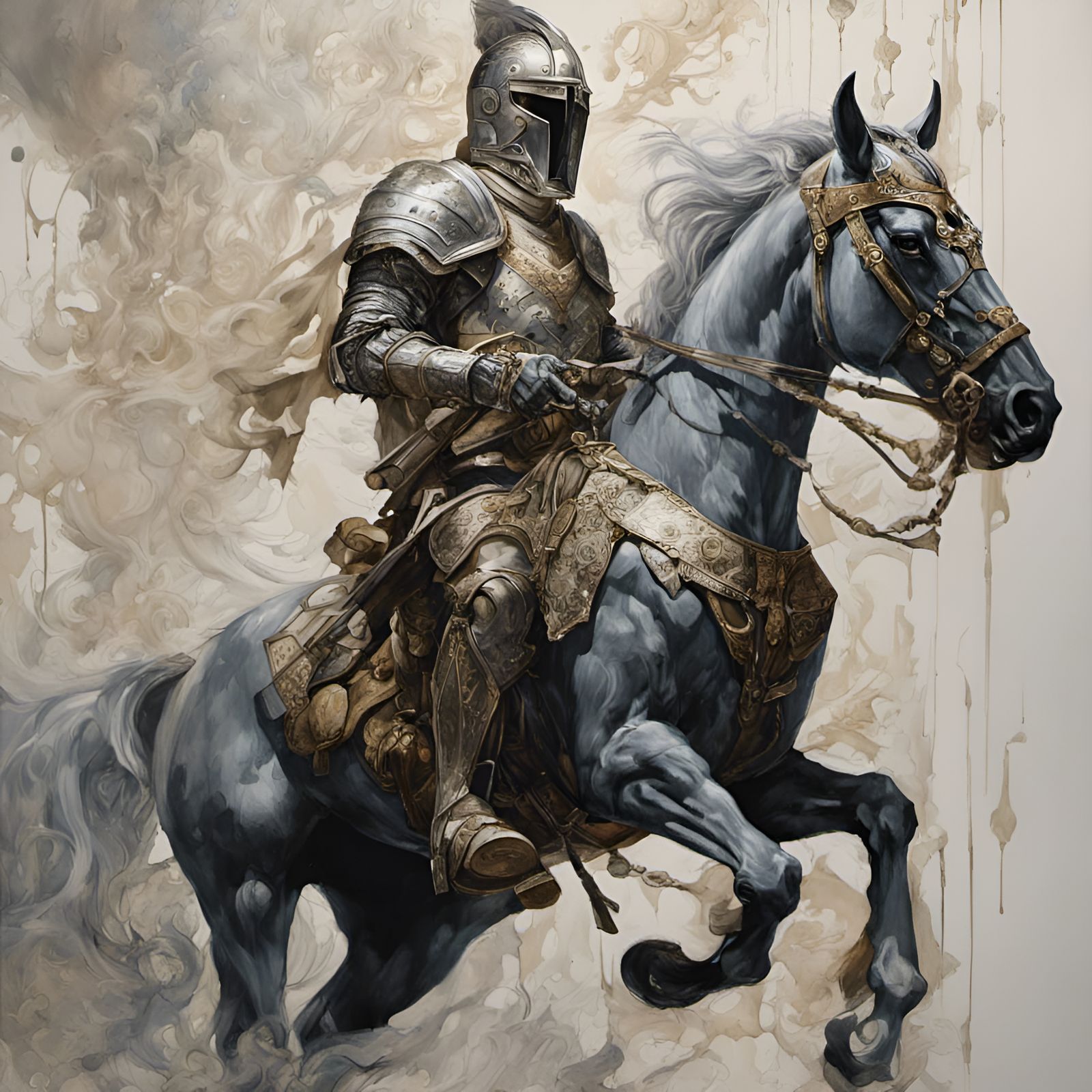 Elegant Knight in Armor: Photorealistic Gouache Painting