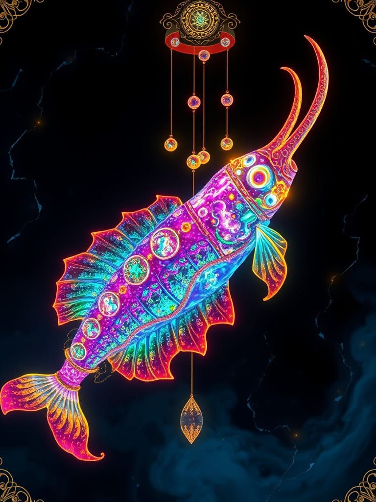 Celestial Oarfish Wind Chime in Azure Depths