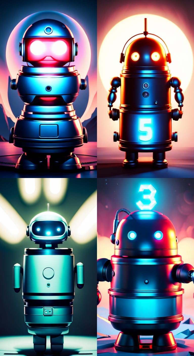 Futuristic Android Robot Celebrates Birthday in 3D Render
