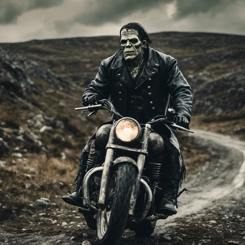 Motorcyclist on a Scenic Route in Film Grain Style