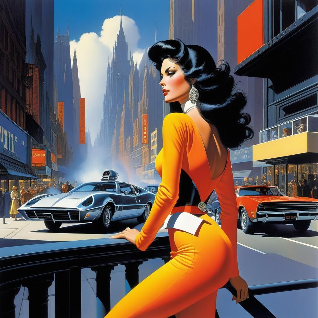 a highly detailed illustration of a beautiful young women in...