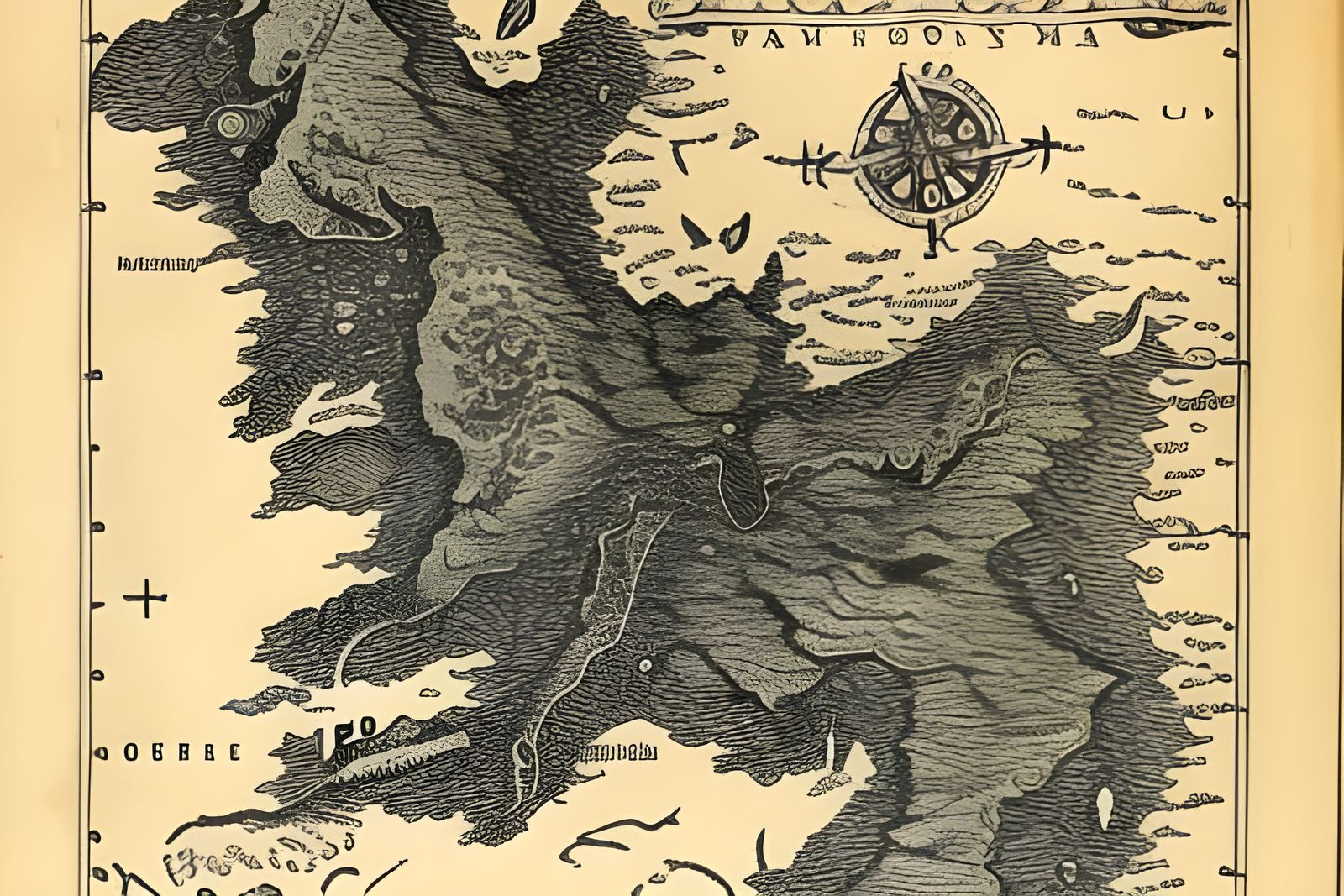 Antique Fantasy Map of Middle Earth with Ships