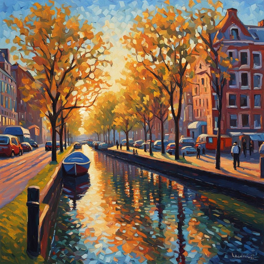 Rotterdam Cityscape in Neo-Impressionist Style
