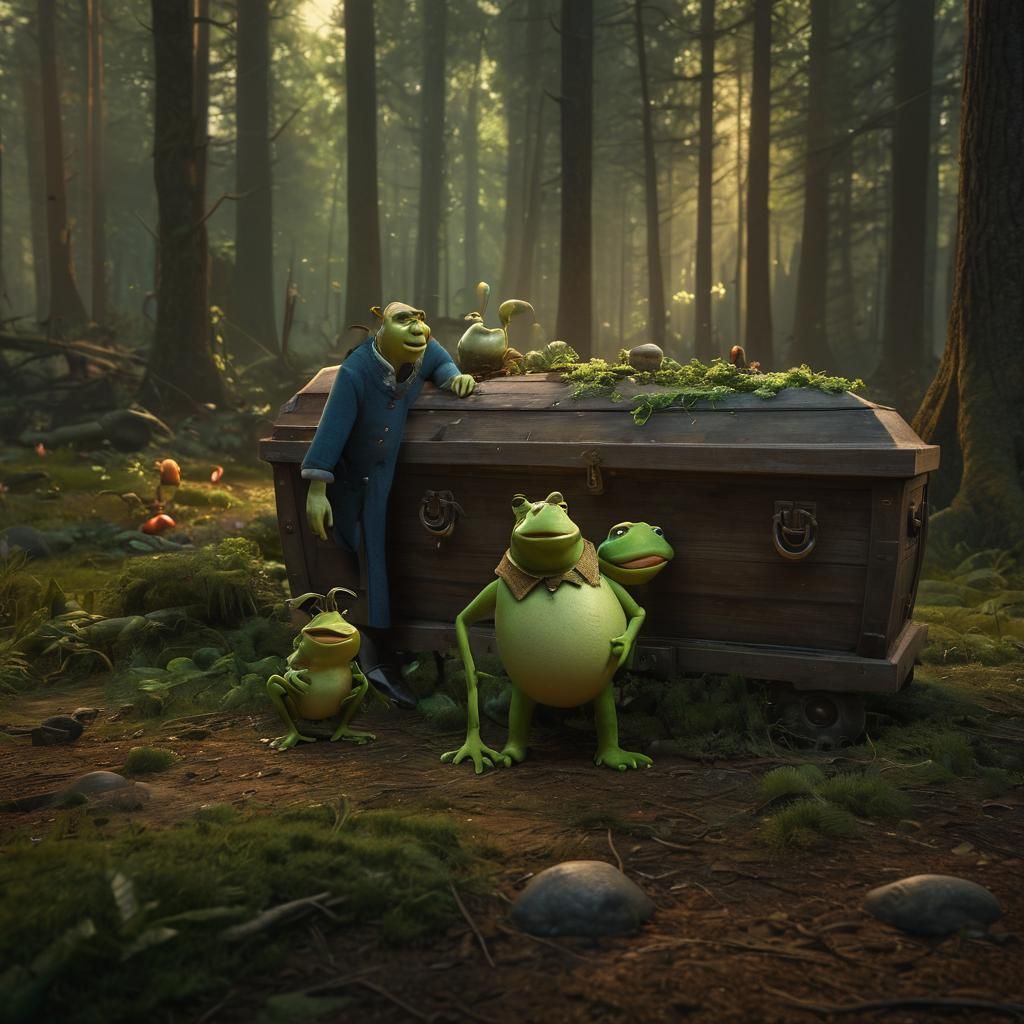 Shrek and Fiona in Mystical Forest, 3D Digital Art