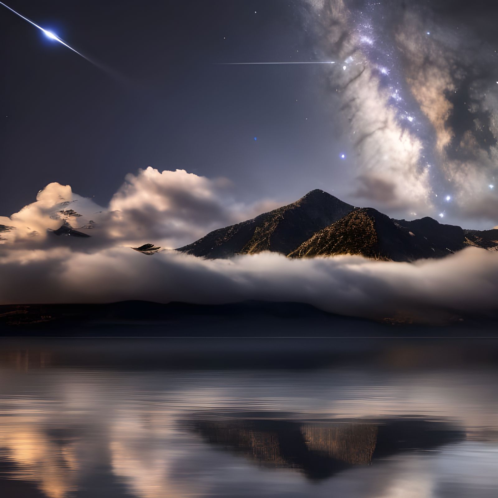 Starlit Milky Way Reflected on Misty Lake