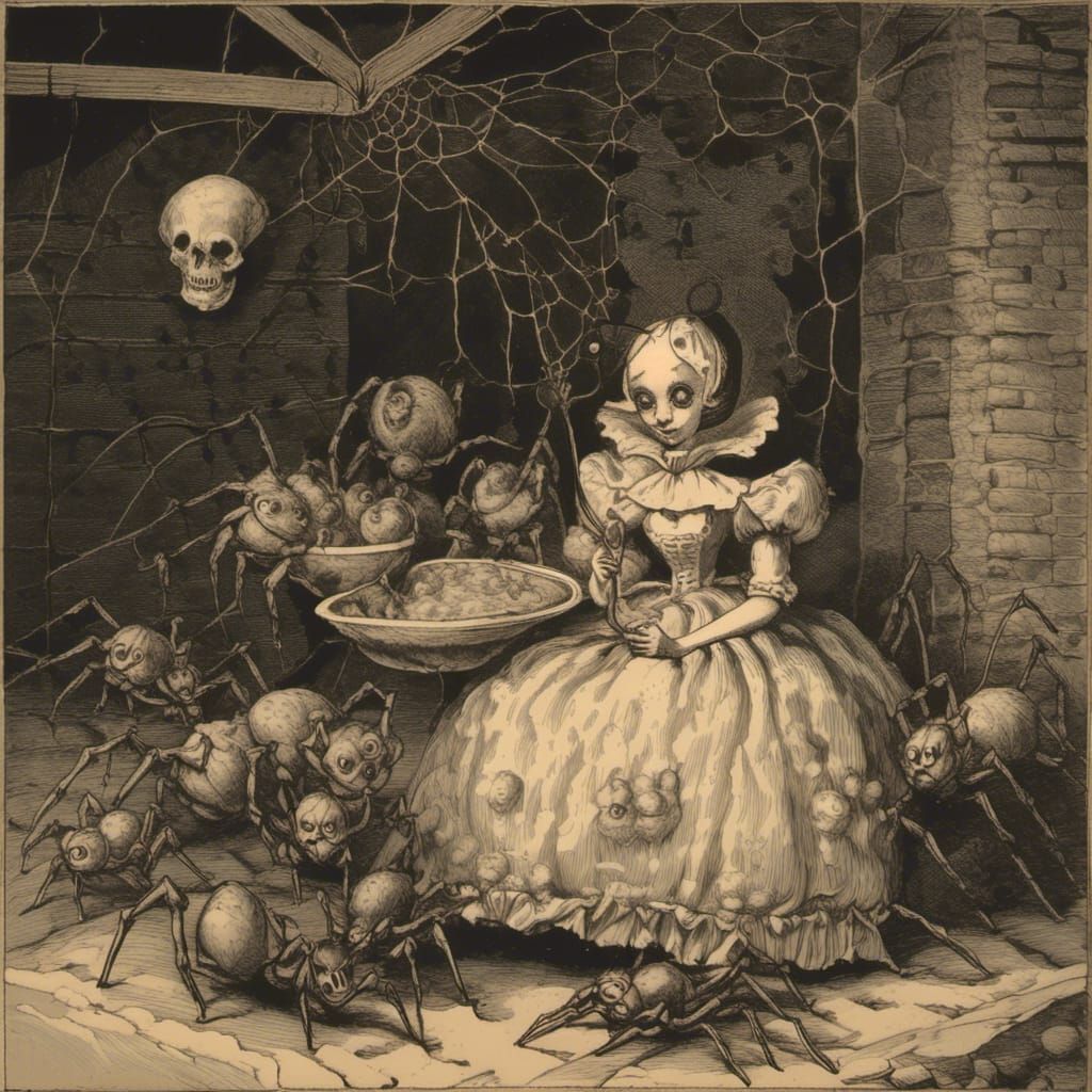 Demented Little Miss Muffet and Spider Feast