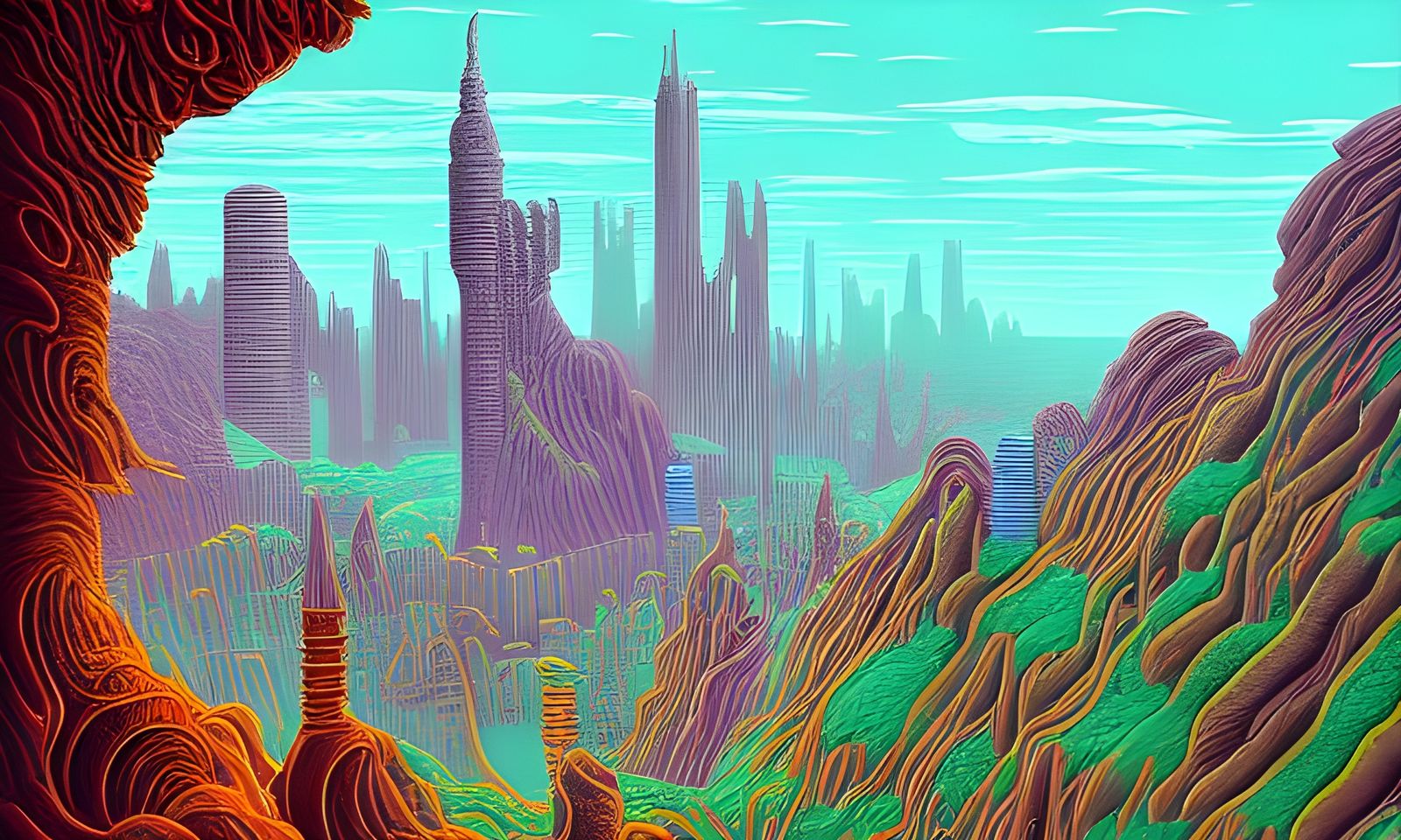 Surreal Liquid Cityscape Painting