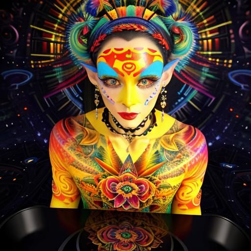 Colorful Oil Painting of Tattooed Woman