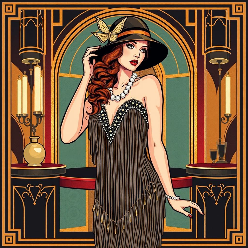 Jazz Age Flapper in Art Deco Style
