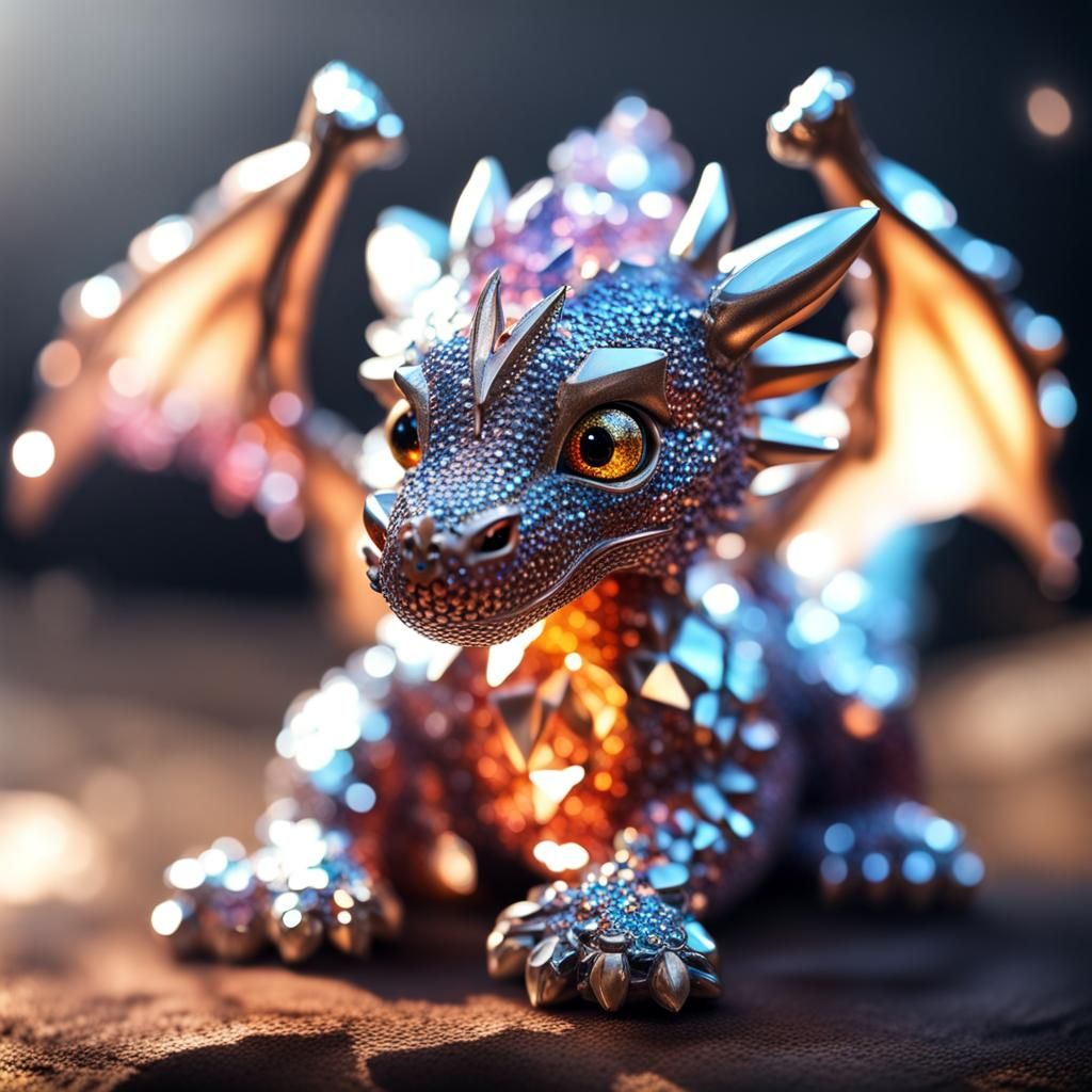 Crystalline Baby Dragon in Light: Realistic Photo
