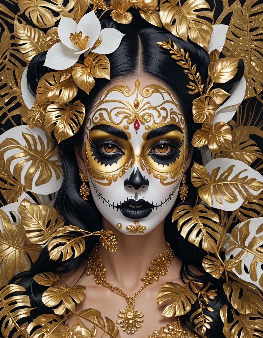 Day of the Dead Woman with Psychedelic Foliage
