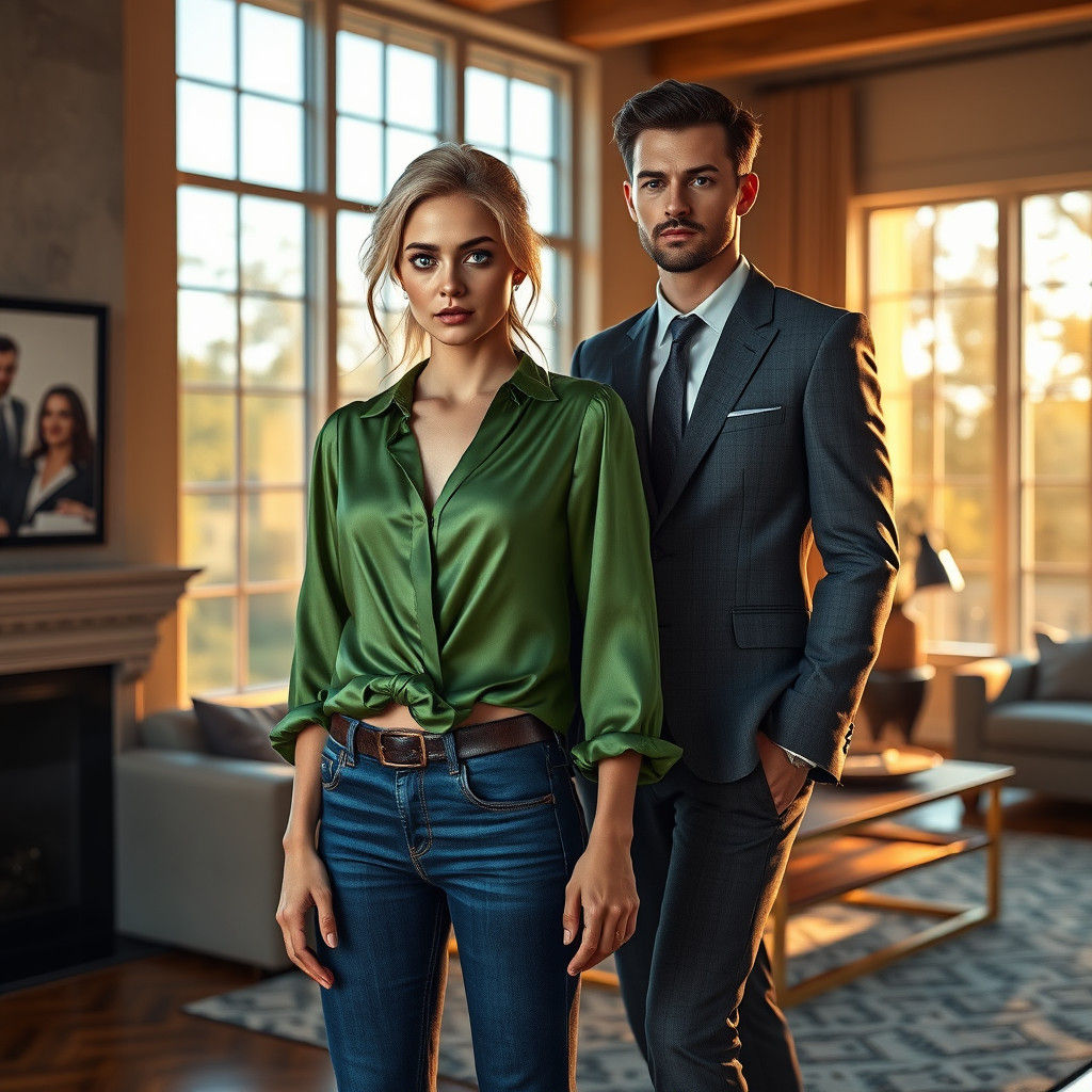 Elegant Woman with Italian Man: Hyper-Realistic Fantasy Art